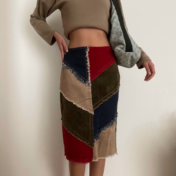 Vintage Patchwork Corduroy Skirt - Picture 1 of 4